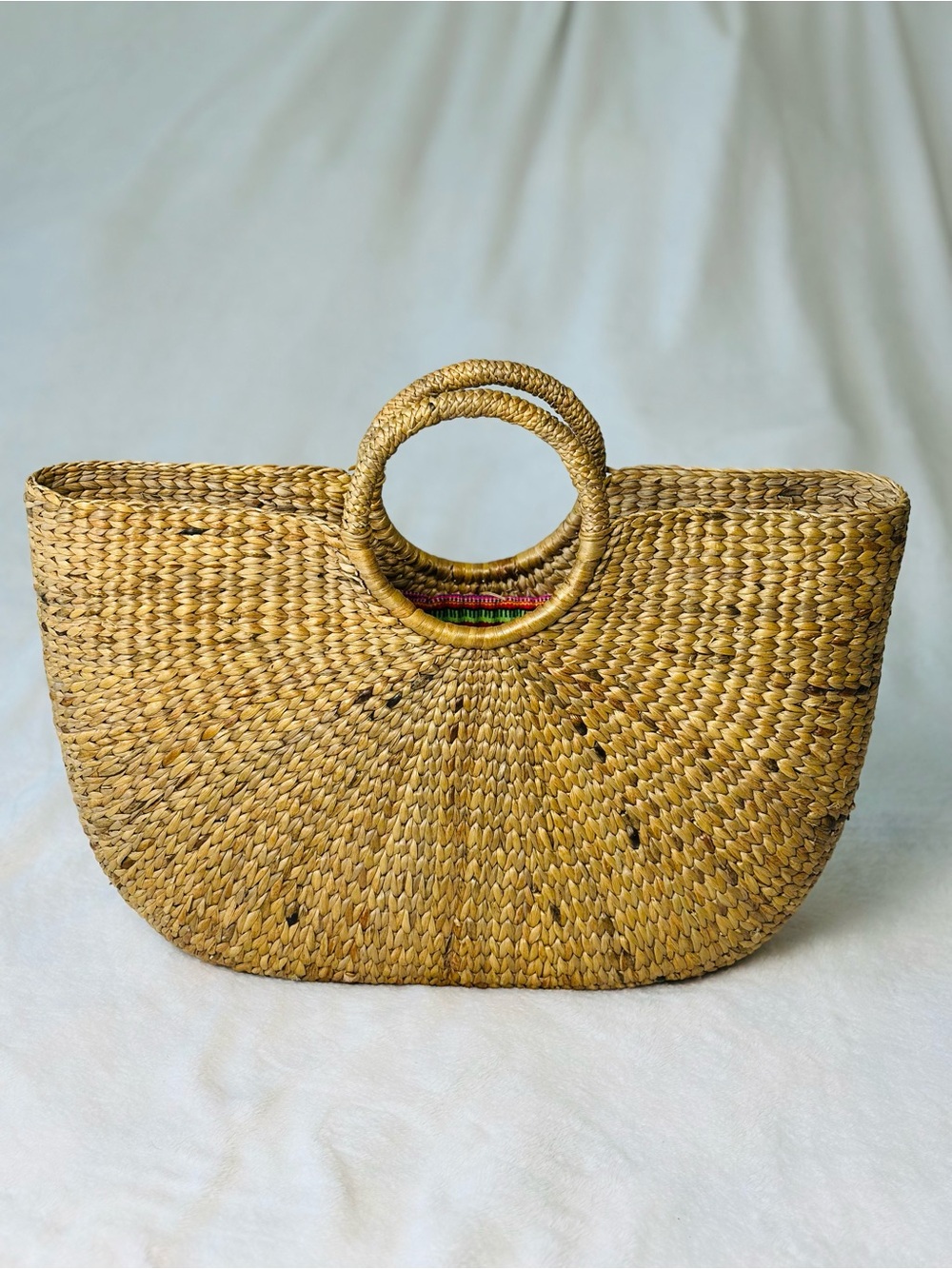 JADEtribe Handwoven Natural Straw Tote Bag with Round Handles